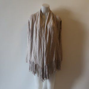 BIBELOT GREY FRINGED OPEN CARDIGAN SWEATER S *
